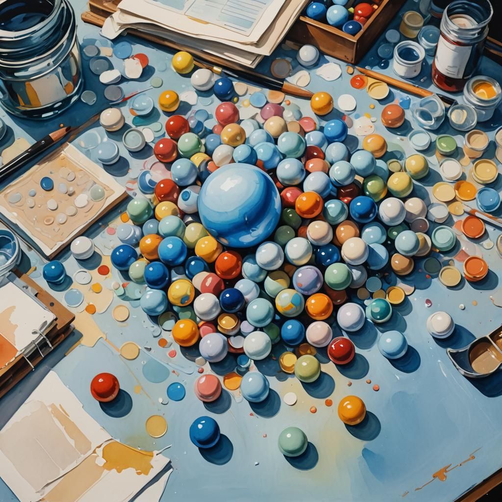 Blue Ball Does Homework in Maximalist Gouache