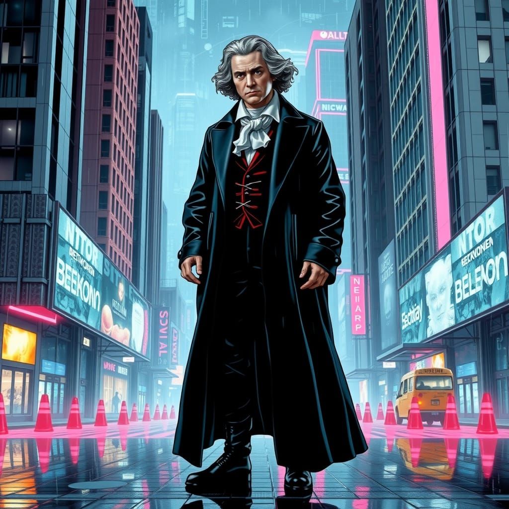 Beethoven in Cyberpunk City, Moebius Style