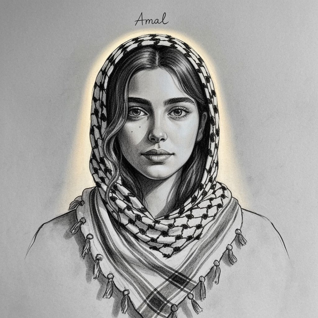 Monochromatic Charcoal Portrait of Amal, Embodiment of Hope