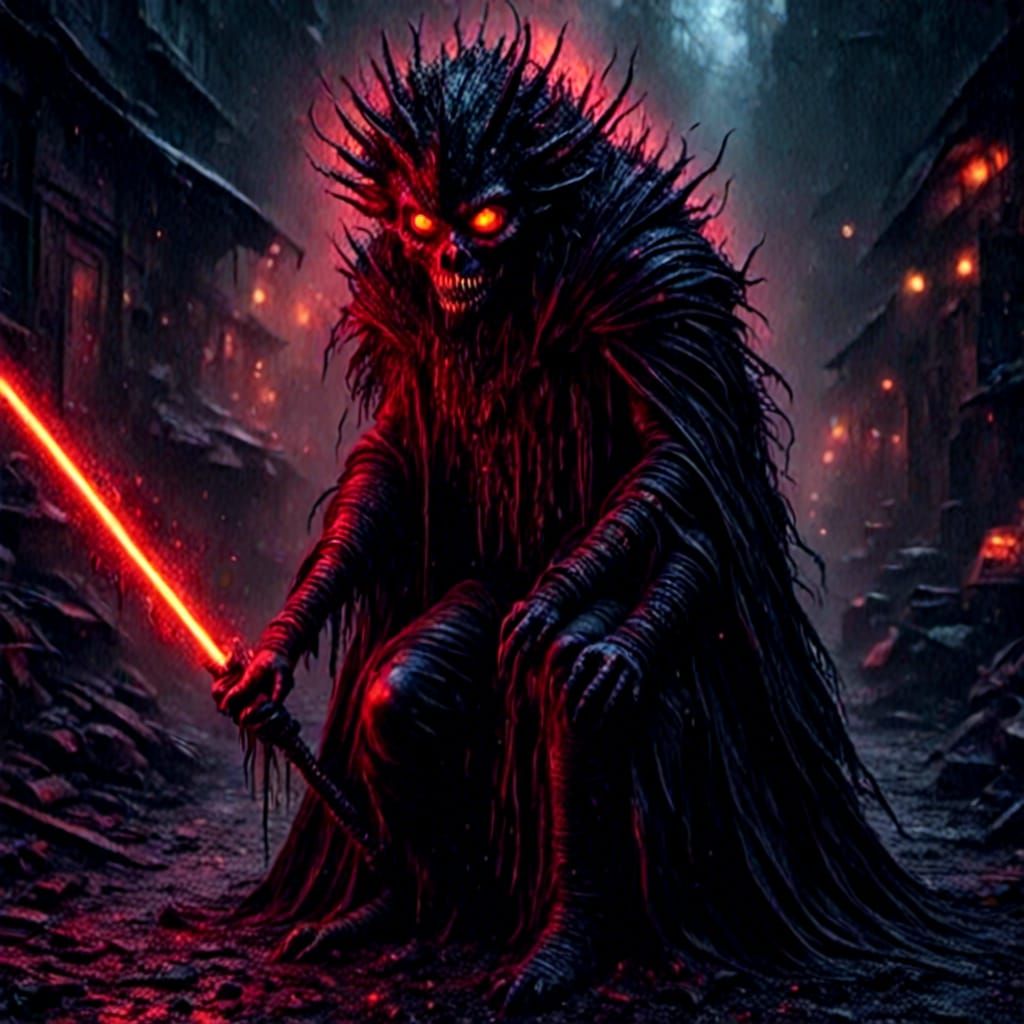 Sith Lord with Lightsaber in Hyperrealistic Style