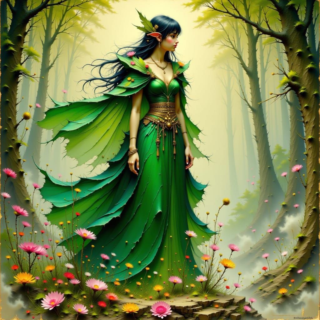 Seelie Fae Queen in Arthur Rackham Style