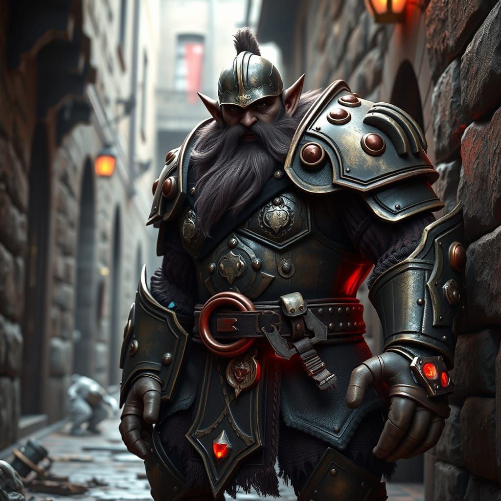 Dwarf Warrior in Medieval Alley: 3D Anime Art