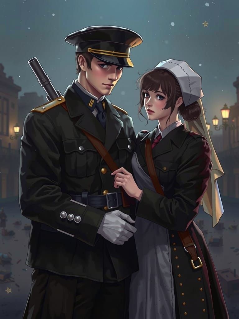 World War I Lovers in Cel-Shaded Manga Style