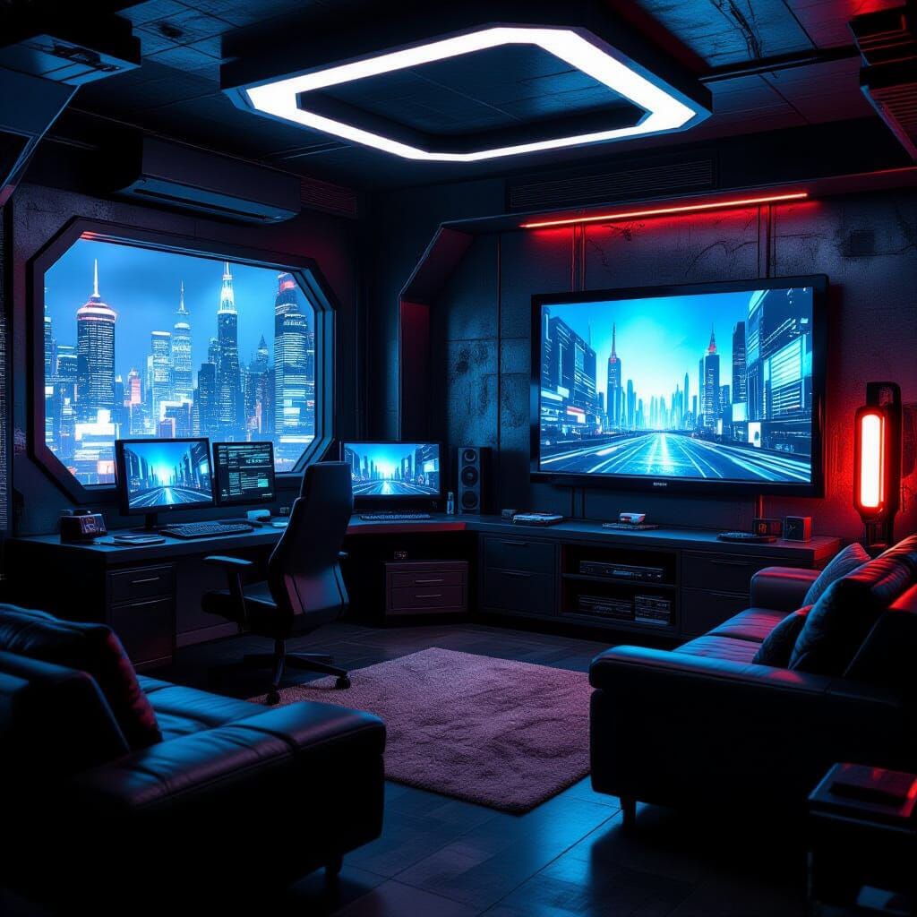 Cyberpunk Living Room in Cinematic Style