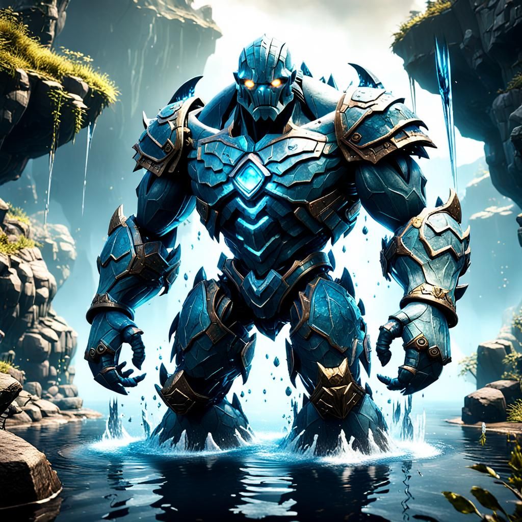 Epic Water Golem in 3D Game Cinematic Style