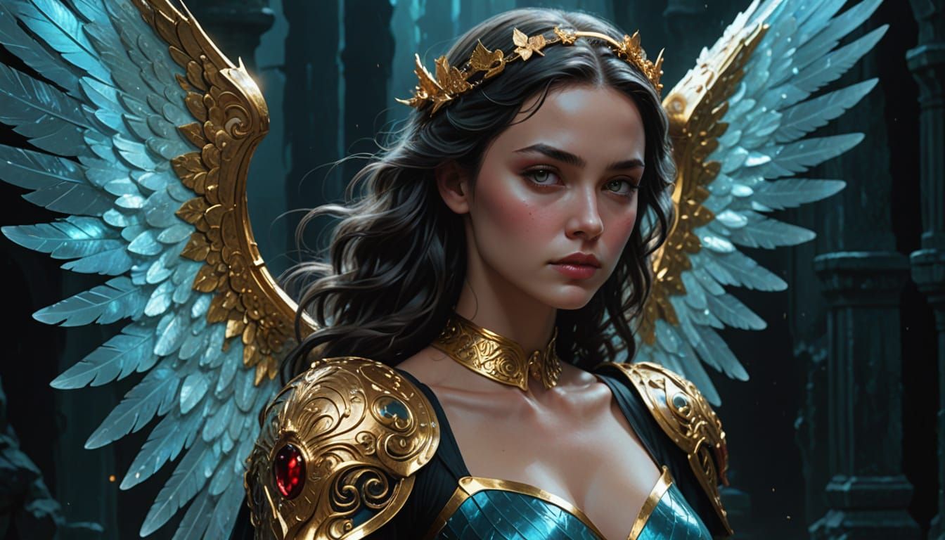 Angel Warrior with Ice Sword in Sci-Fi Art