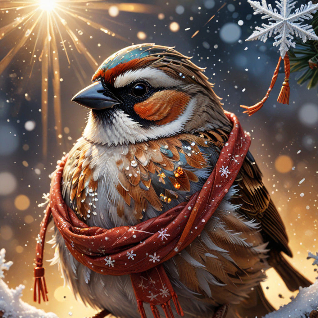 Christmas Sparrow in Whimsical Comic Book Style