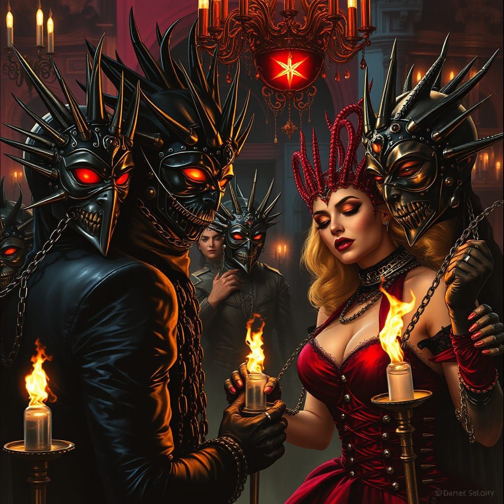 Gothic Metal Masquerade Ball in Biomechanical Art Style