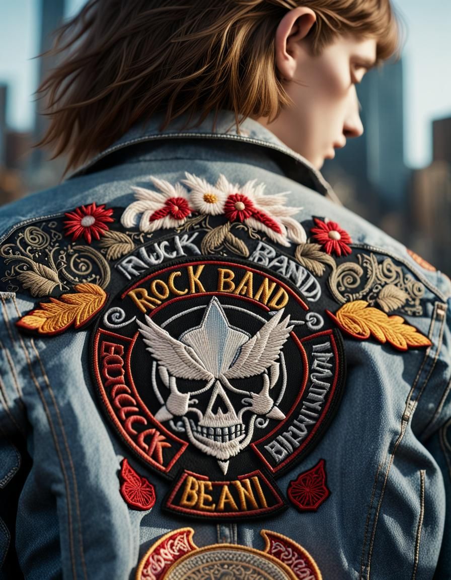 Embroidered Jean Jacket with Rock Band Patch