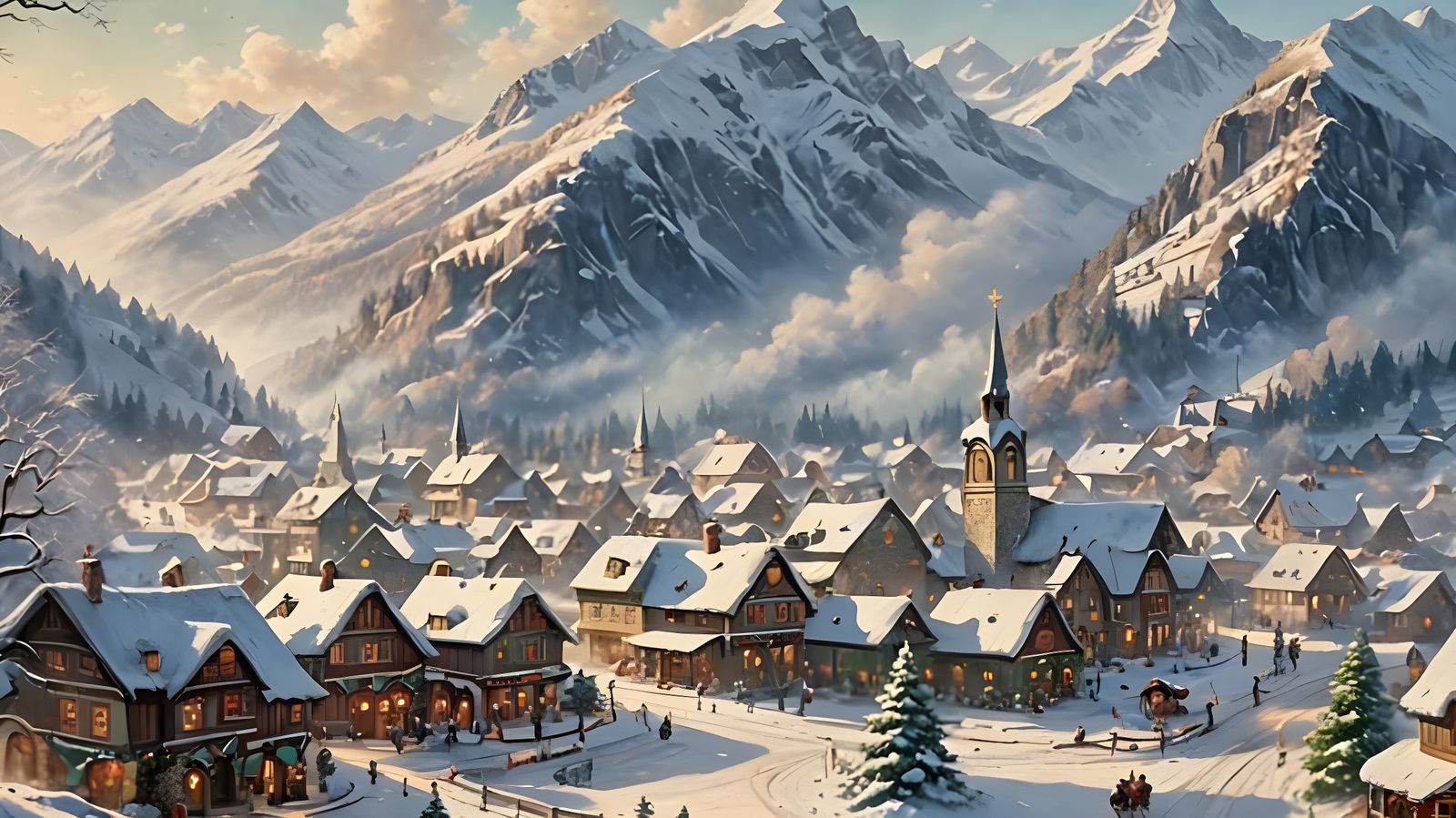 Christmas Village in Mountain Valley, Vintage Style