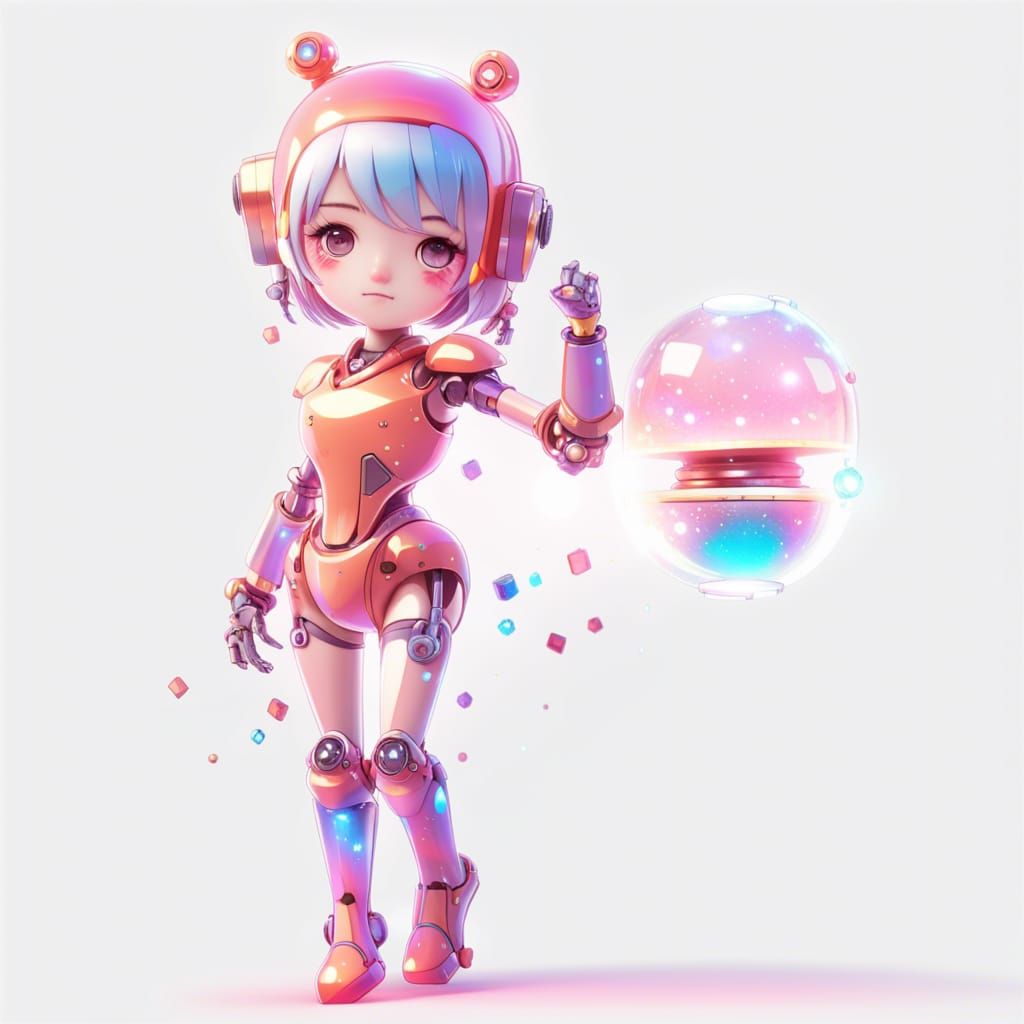 Cute Robot Girl with Crystalline Details