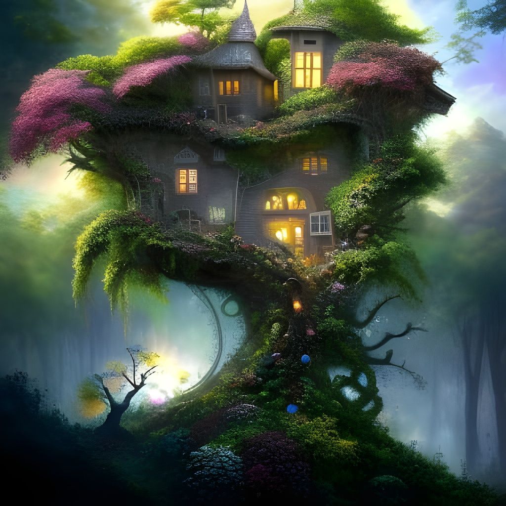 Whimsical Futuristic Treehouse on Overgrown Hill