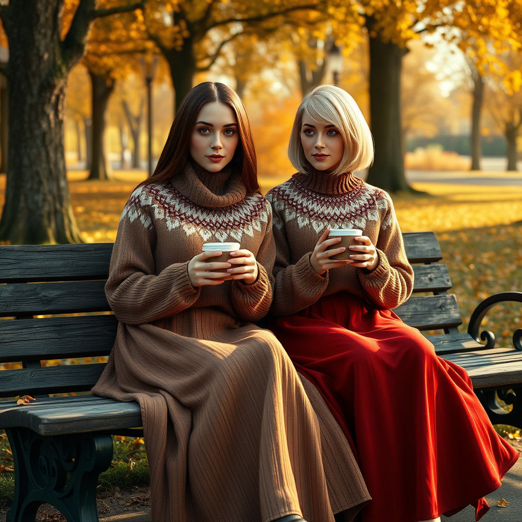 Elegant Friends Enjoying Lattes in Autumnal Light