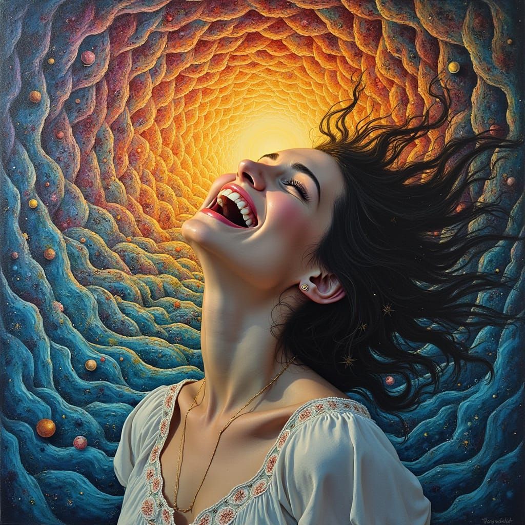 Euphoric Laughter in Surreal Fractal Dreamscape