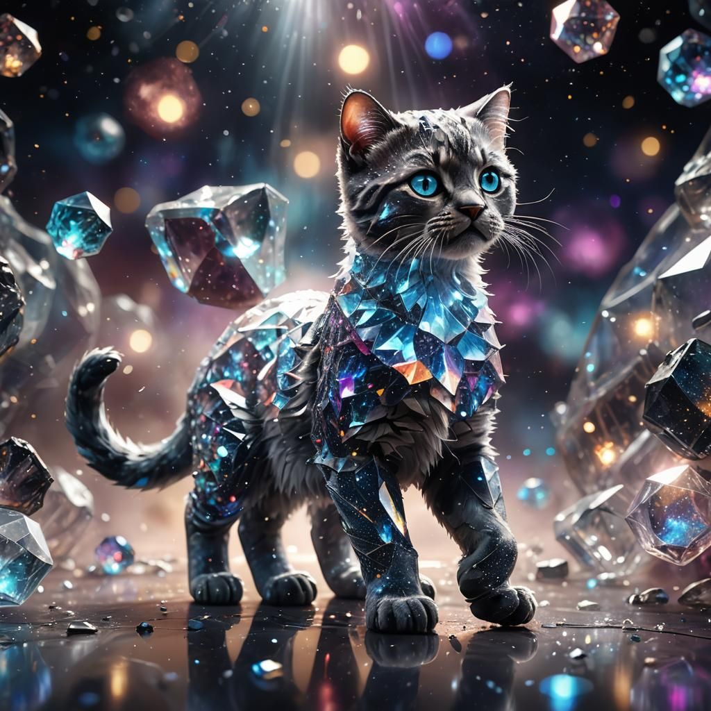 Crystal Galaxy Kitty in Glass Case