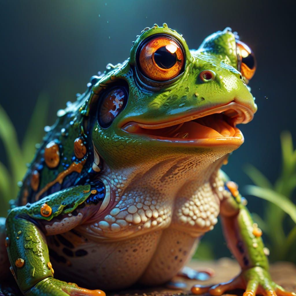 Surprised Frog in Vibrant Macro Close-Up