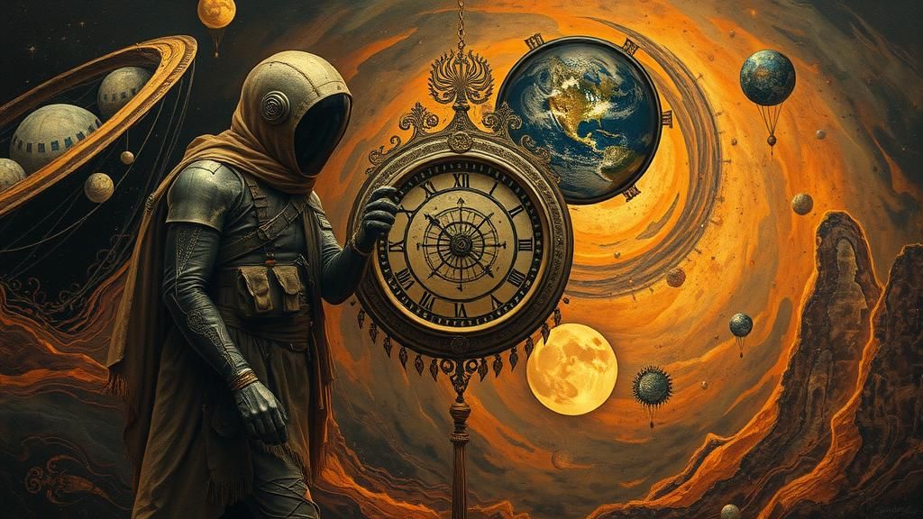 Dystopian Time Travelers in Surreal Dreamscape