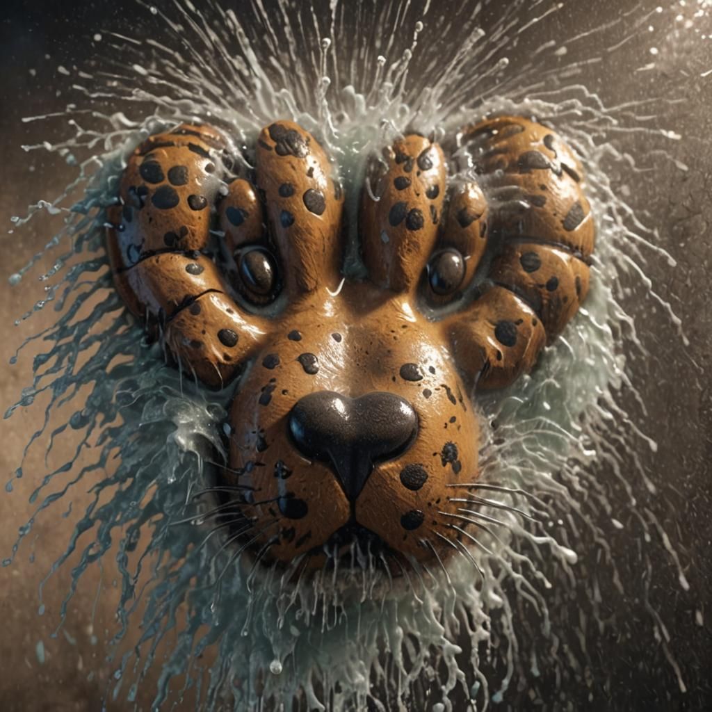 Paw Print in Steamy Shower: Detailed Matte Painting