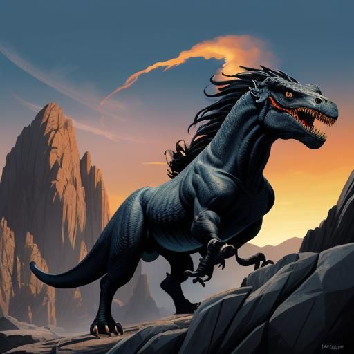 Manga Style Primitive Man Confronts T-Rex