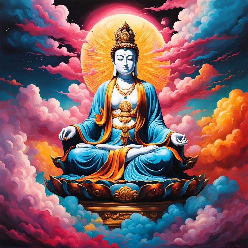 Guanyin on Cloud in Graffiti Splash Art