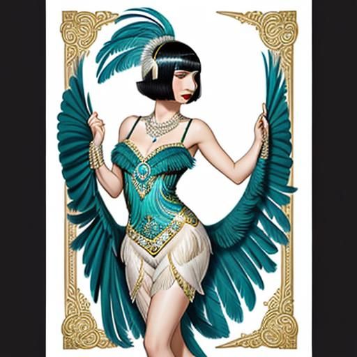 Elegant Flapper in Erte Style with Feathers