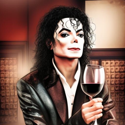 Hyperrealistic Portrait of Michael Jackson Drinking Wine