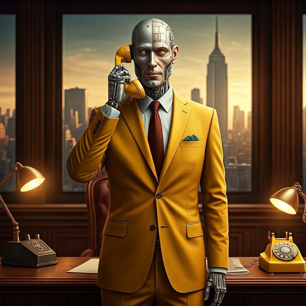 Human-Robot Figure in Yellow Suit Makes Vintage Call in Mode...