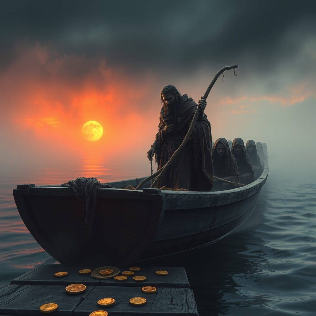 Mysterious Ferryman Charon Crosses the River Styx