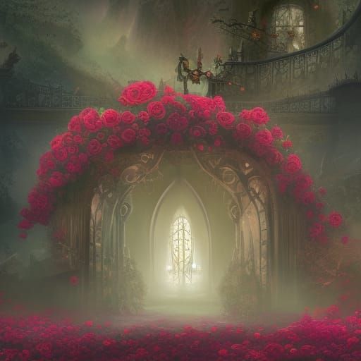 Rose Fantasy City in Ethereal Mist