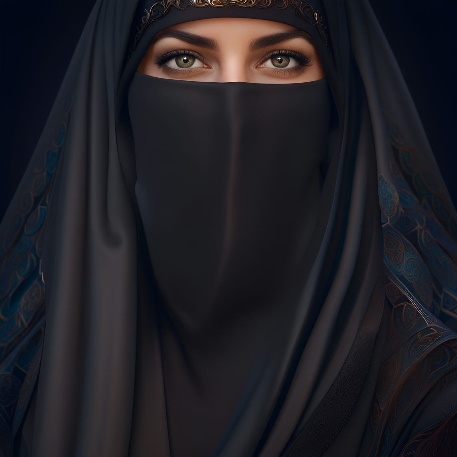 Portrait of a Woman in Niqab: Detailed Matte Painting