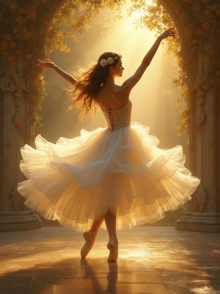 Elegant Ballerina Dancing in Golden Light