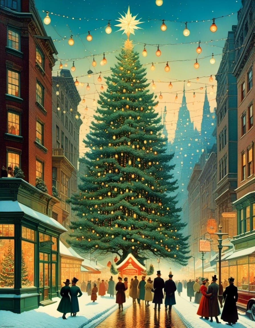 Christmas Tree with Twinkling Lights by Elvgren