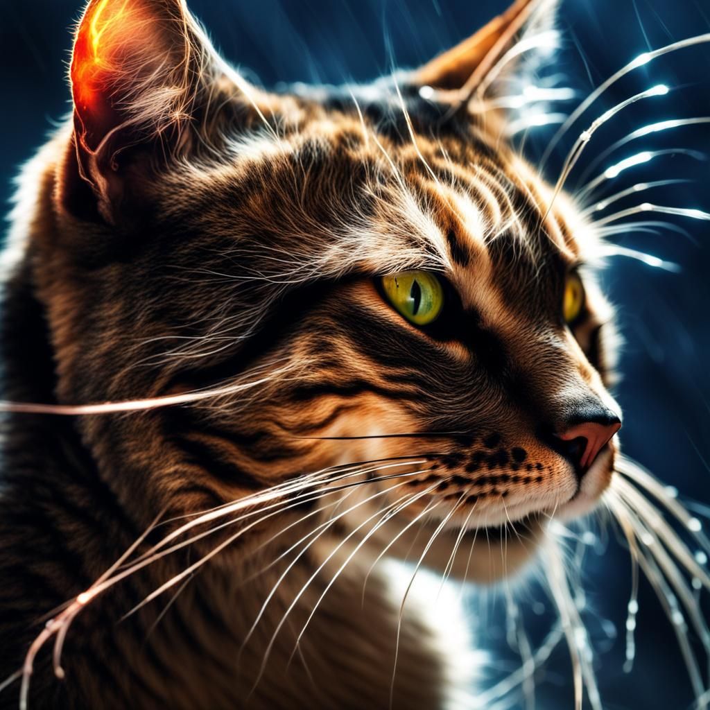 Cat Struck By Lightning in Hyperrealistic Style
