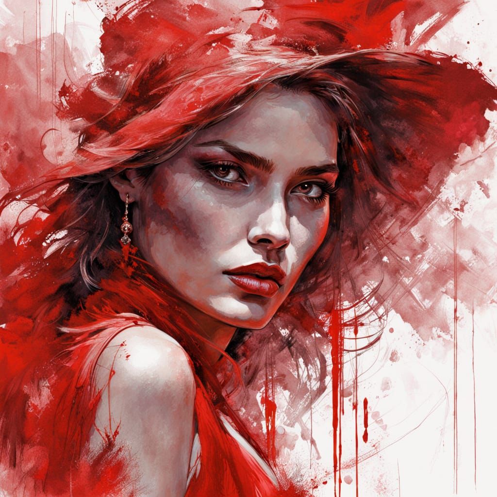 Woman in Red Palette: Splash Art Portrait