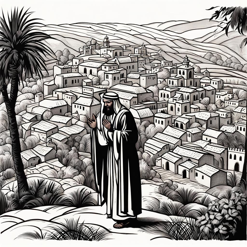 Good Samaritan: Detailed Ink Illustration of Compassion