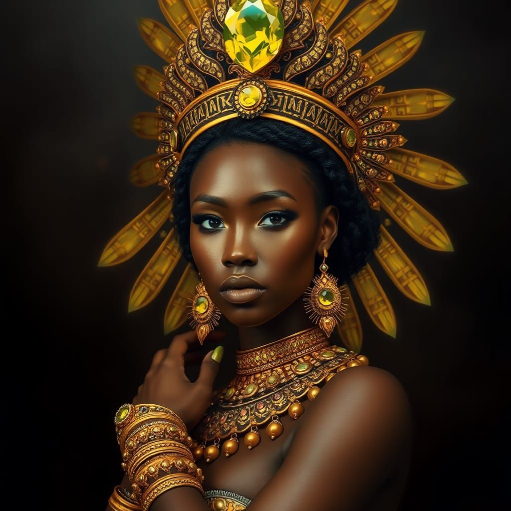 Radiant African Goddess in Opulent Gold