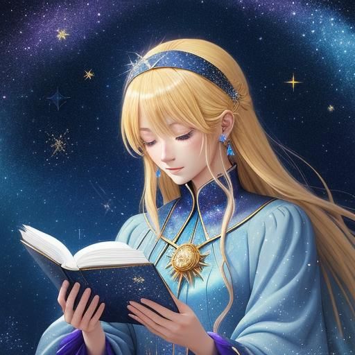 Anime Tarot Reader with Phoenix Headband in Starry Night