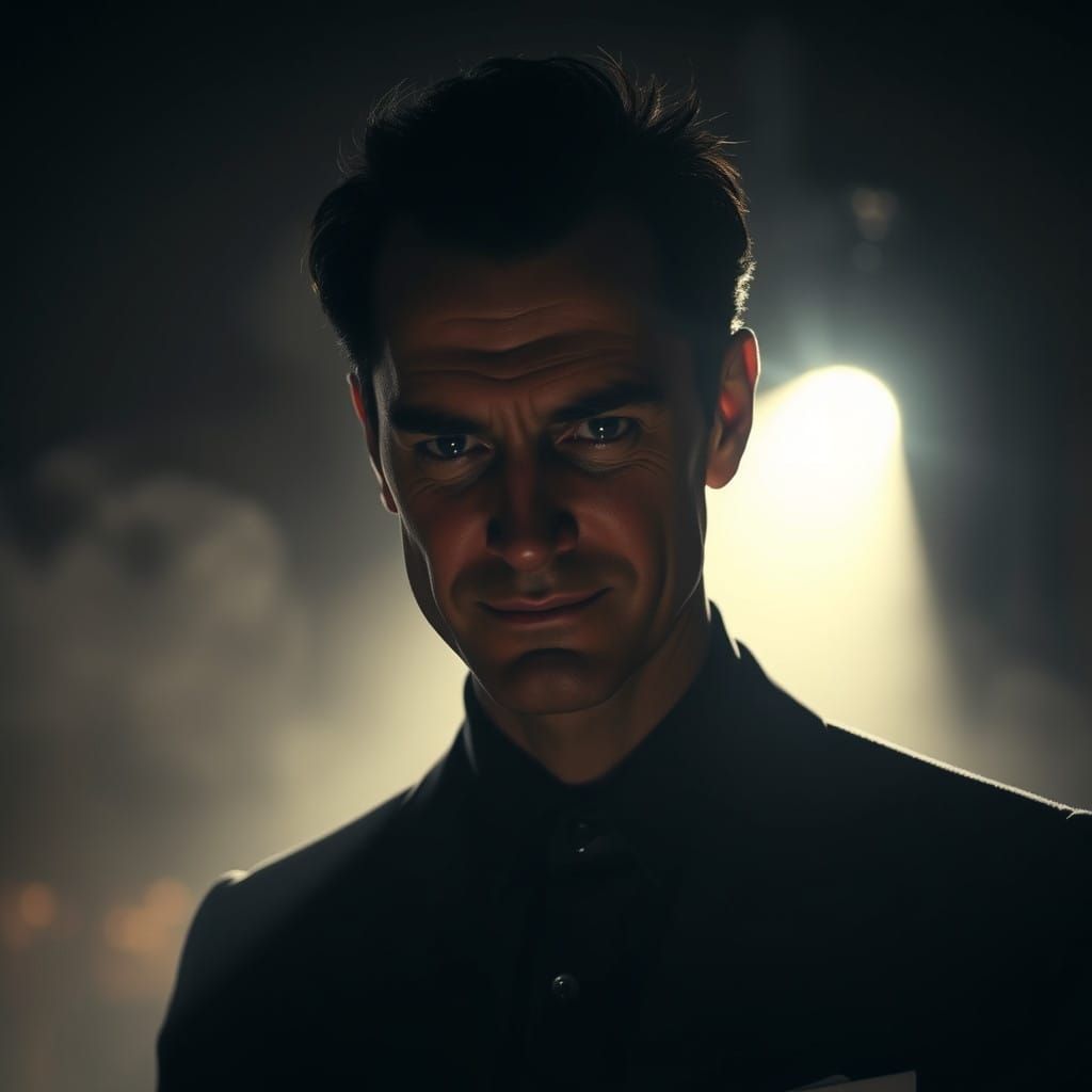 Dramatic Portrait of a Charismatic Sociopath in Hyperrealist...