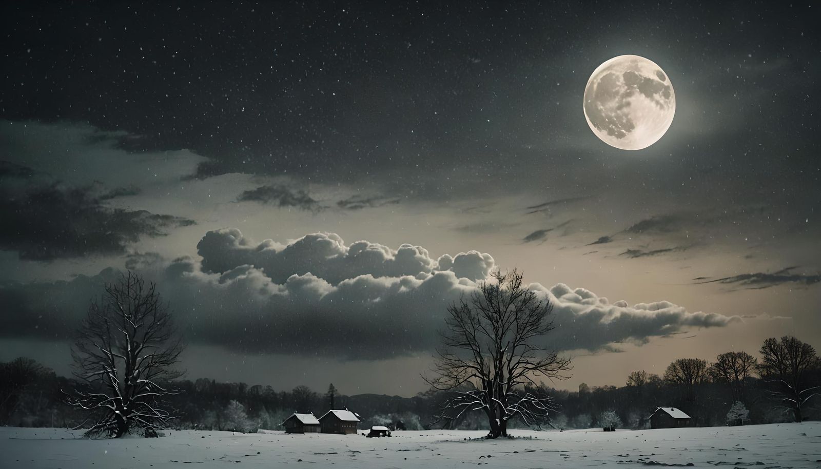 Moon Behind Clouds: A Snowy Dark Night