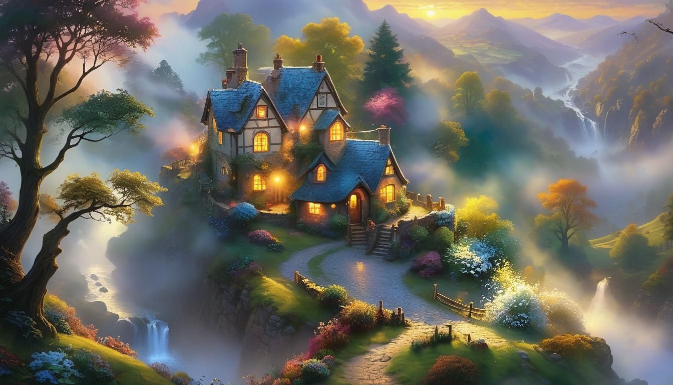 Ethereal Fantasy Landscape at Golden Hour