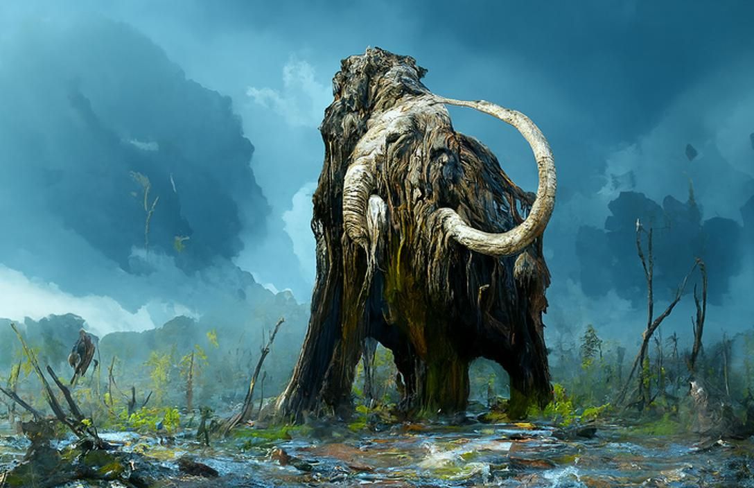 Ancient Mammoth in Forest, Hyperrealistic Detailed Painting