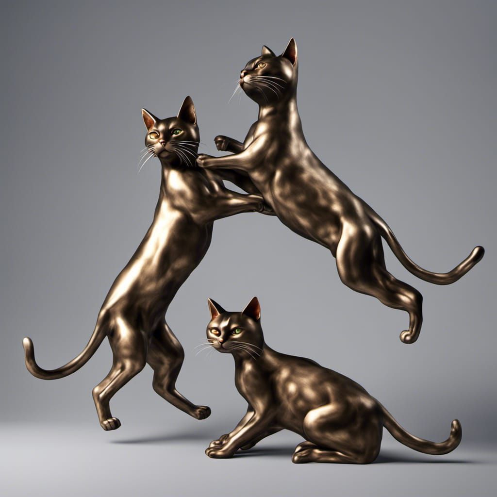 Detailed 3D Render of Metal Cats