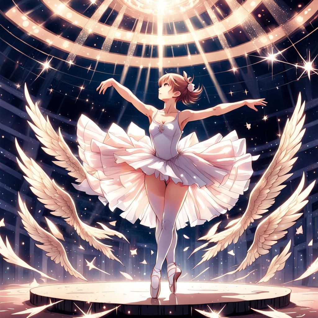 Ballerina with Angel Wings in Anime Style