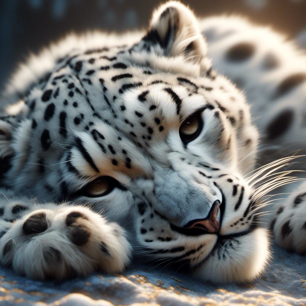 Sleeping Snow Leopard in Detailed Digital Painting