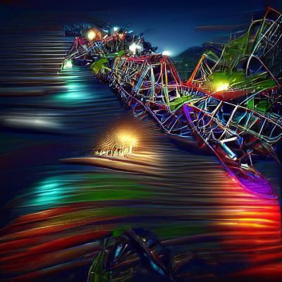 Night Rollercoaster with Multicolor Lights in 3D
