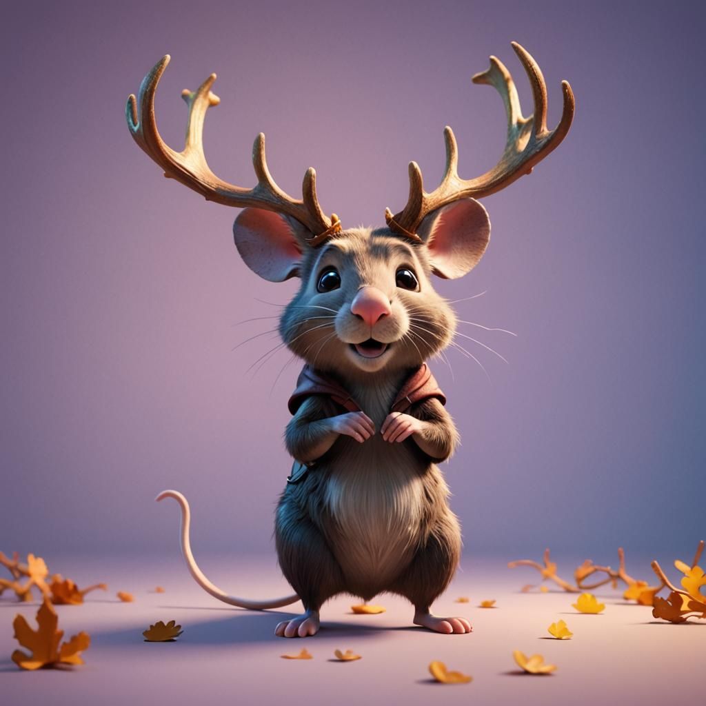 Mouse with Moose Antlers: 3D Digital Art