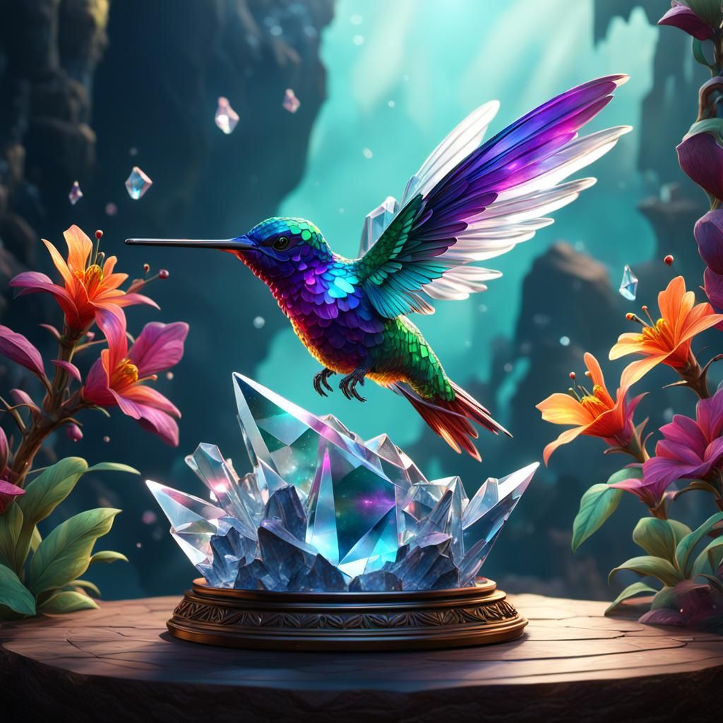 Brilliant Crystal Hummingbird Sculpture in Detailed Matte Pa...