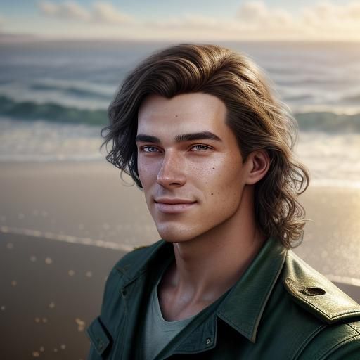 Australian Boy Portrait on Beach, Detailed Digital Art