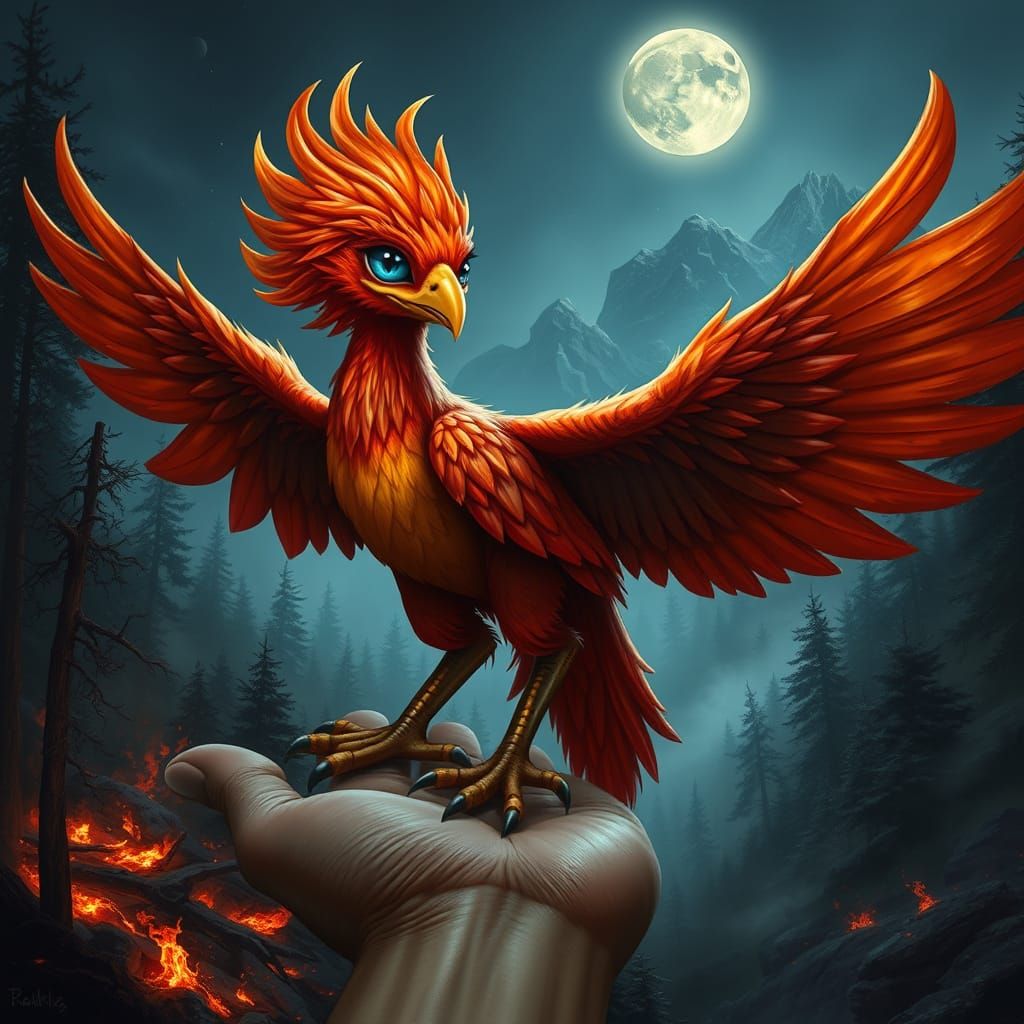 Phoenix-like Mythical Creature Felix with Realistic Feathers...