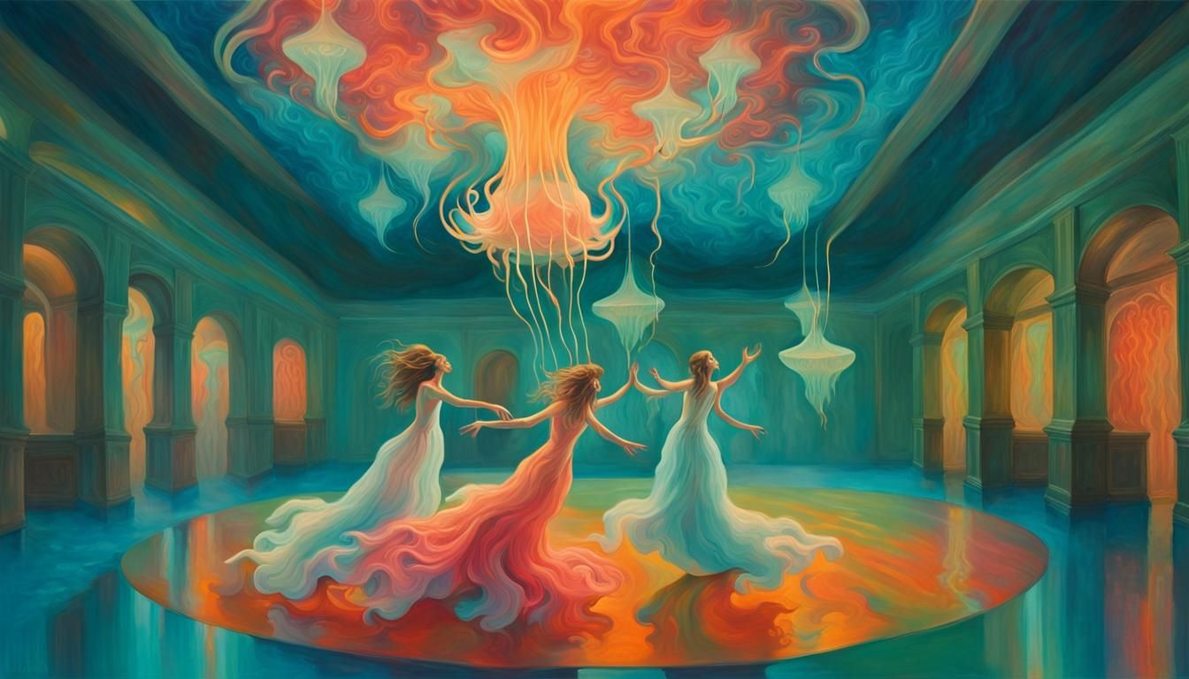 Mythical Ballroom Dance in a Surreal Oil Painting